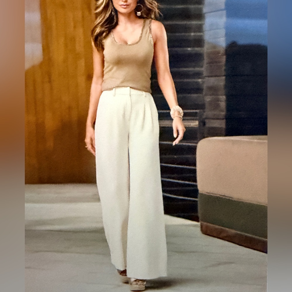 Boston Proper Ivory Wide-Leg Trousers - Picture 3 of 9